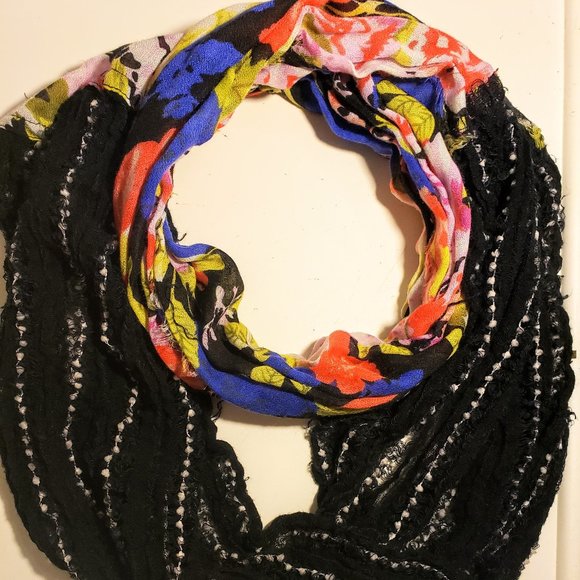 Black and Multi-colored Floral Infinity Scarf - Picture 1 of 2